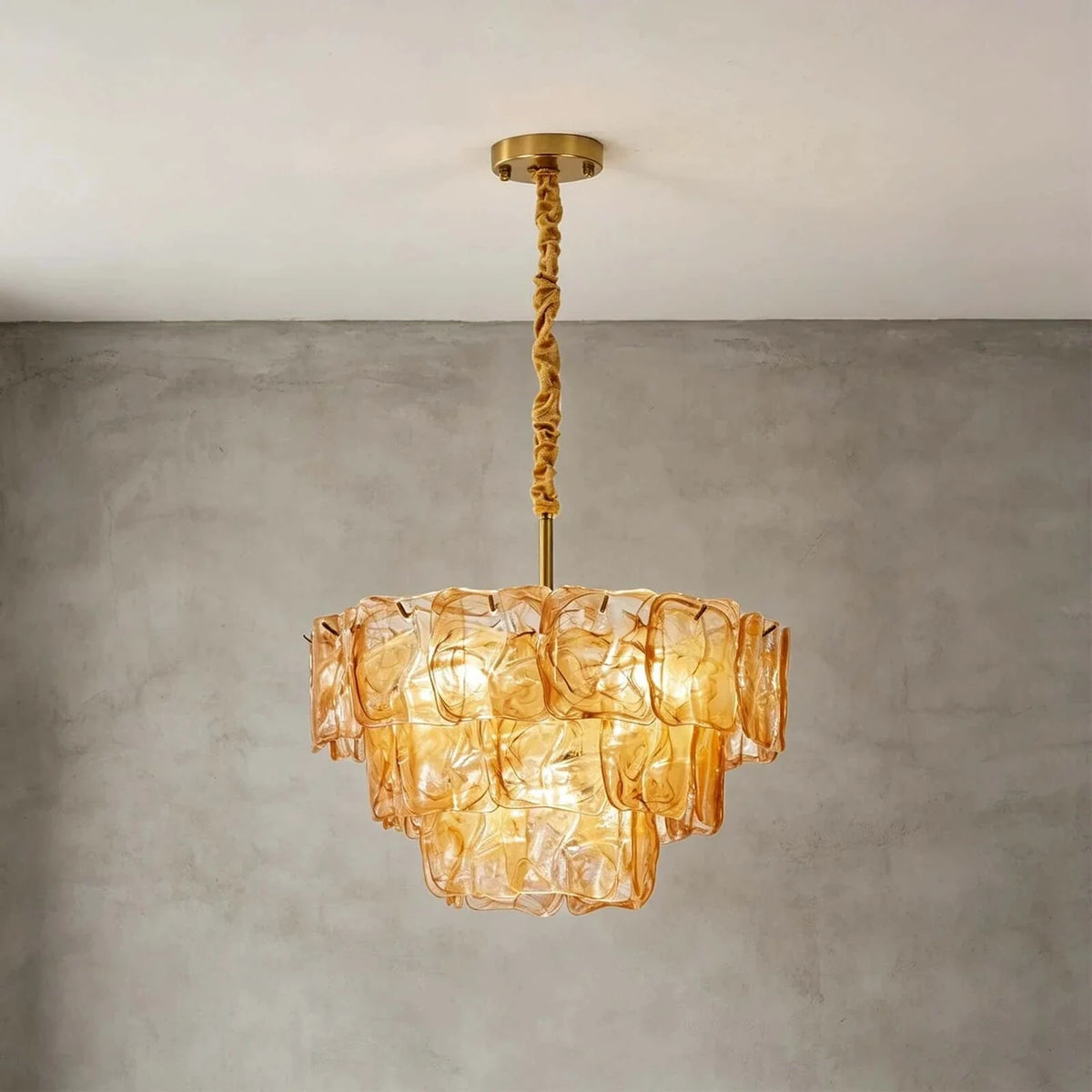 Modern Tiered Chandelier in ocean blue textured glass for Dining Room by AUVIELIGHT, Dia 19.7" x H 17.7" / Amber