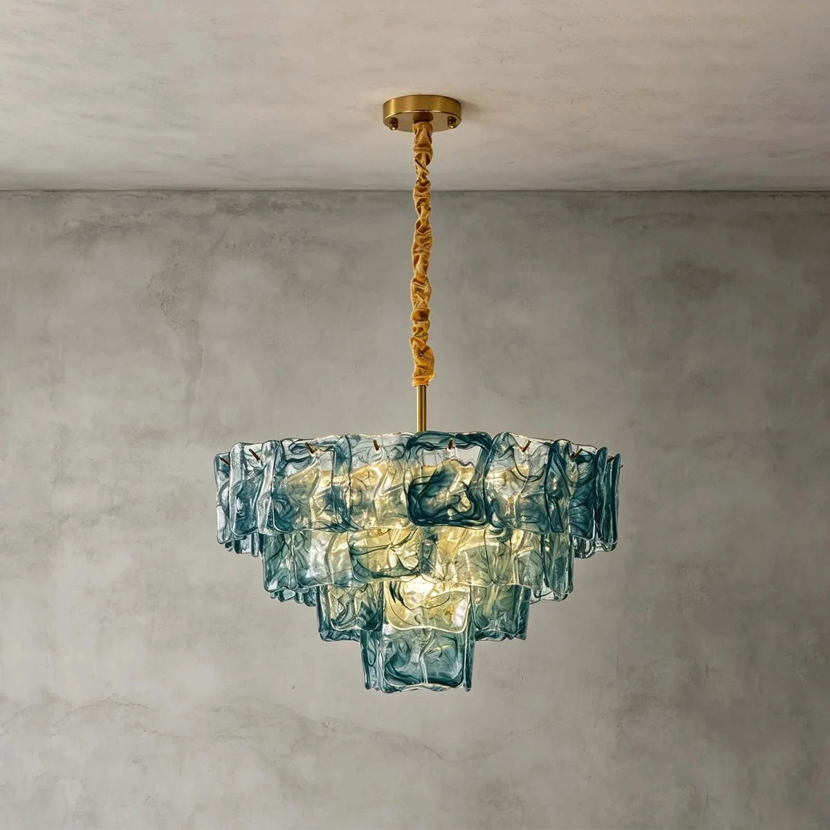 Modern Tiered Chandelier in ocean blue textured glass for Dining Room by AUVIELIGHT, Dia 23.6" x H 20.5" / Blue