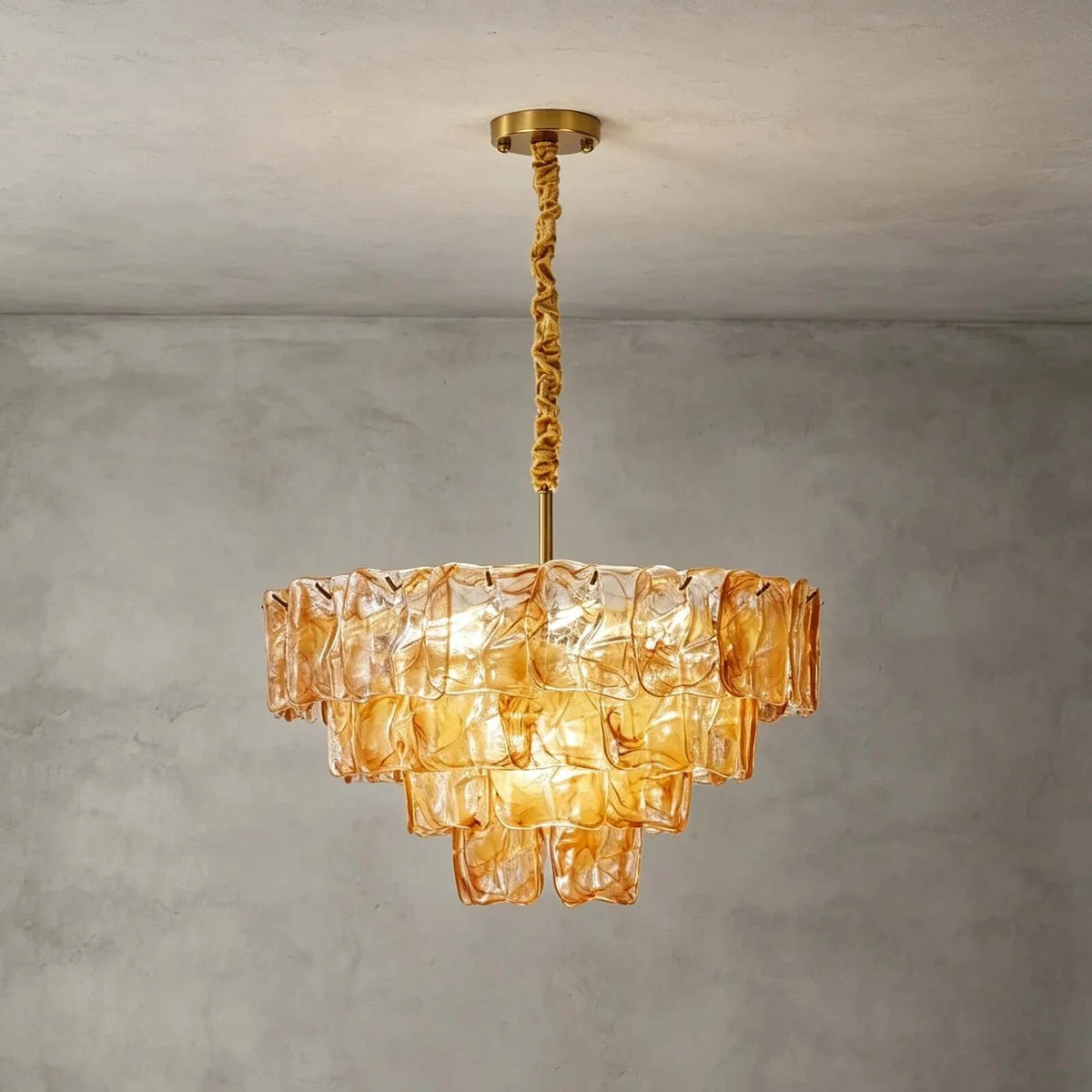 Modern Tiered Chandelier in ocean blue textured glass for Dining Room by AUVIELIGHT, Dia 23.6" x H 20.5" / Amber