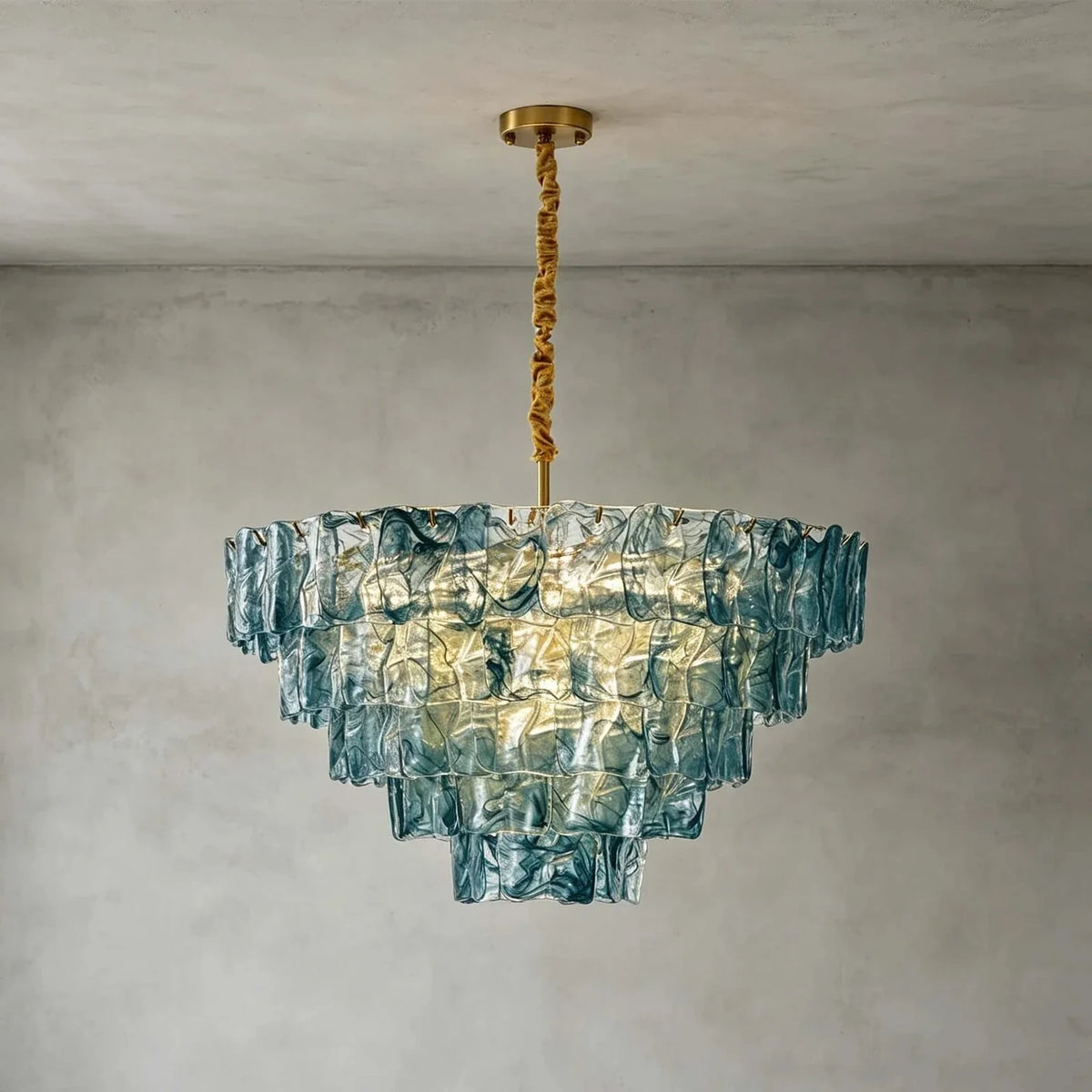 Modern Tiered Chandelier in ocean blue textured glass for Dining Room by AUVIELIGHT, Dia 31.5" x H 22.8" / Blue