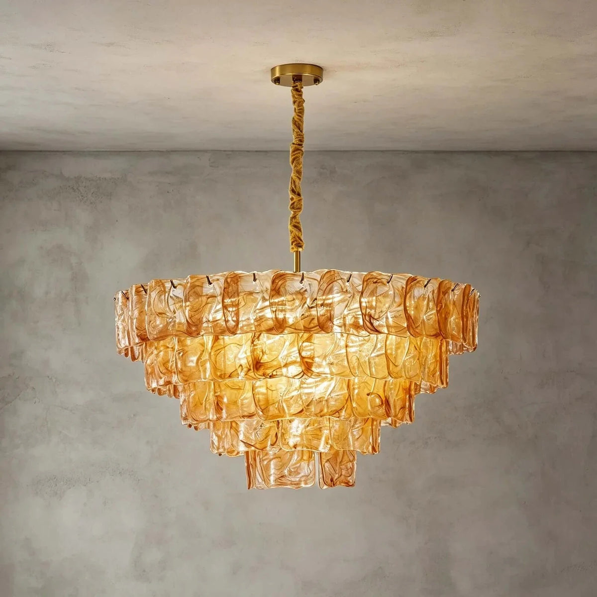 Modern Tiered Chandelier in ocean blue textured glass for Dining Room by AUVIELIGHT, Dia 31.5" x H 22.8" / Amber