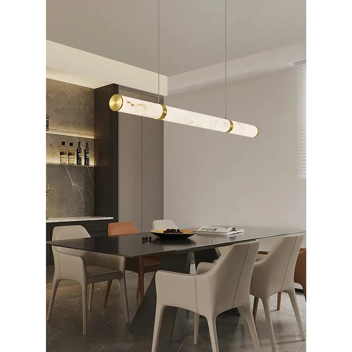 Modern Tube Pendant Light in alabaster for Kitchen Island by AUVIELIGHT