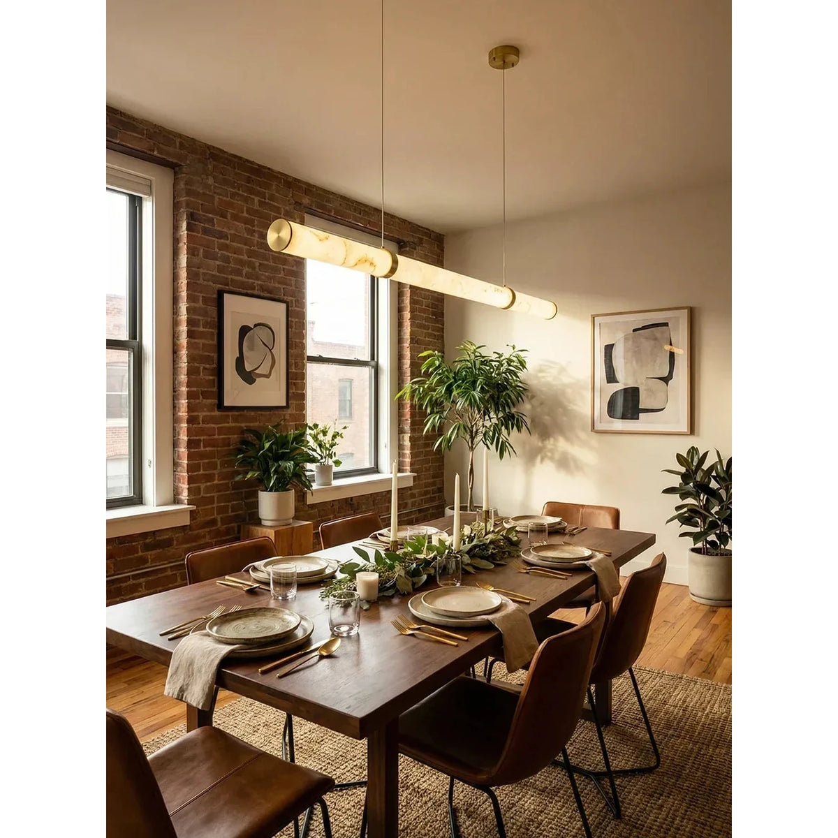 Modern Tube Pendant Light in alabaster for Kitchen Island by AUVIELIGHT