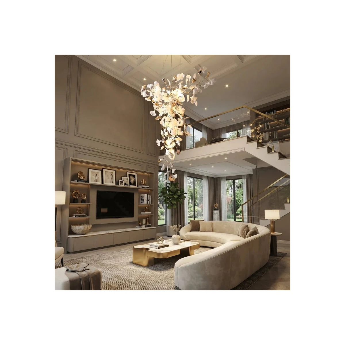 Modern Wabi-Sabi Flowing Leaf Cascading Chandelier light fixture by AUVIELIGHT