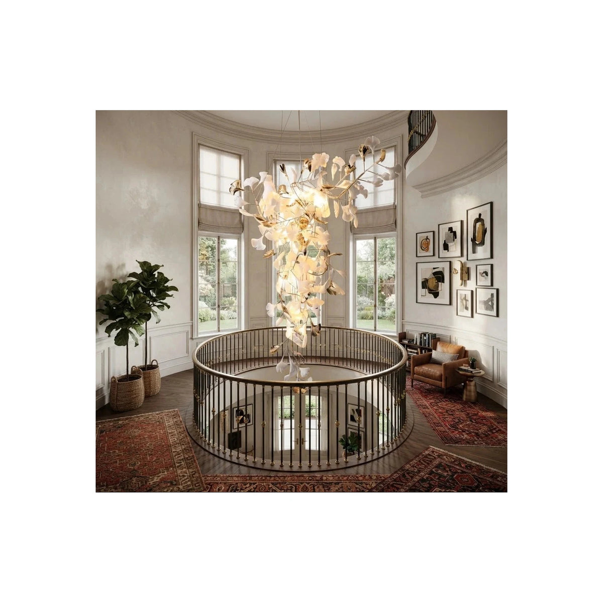 Modern Wabi-Sabi Flowing Leaf Cascading Chandelier light fixture by AUVIELIGHT