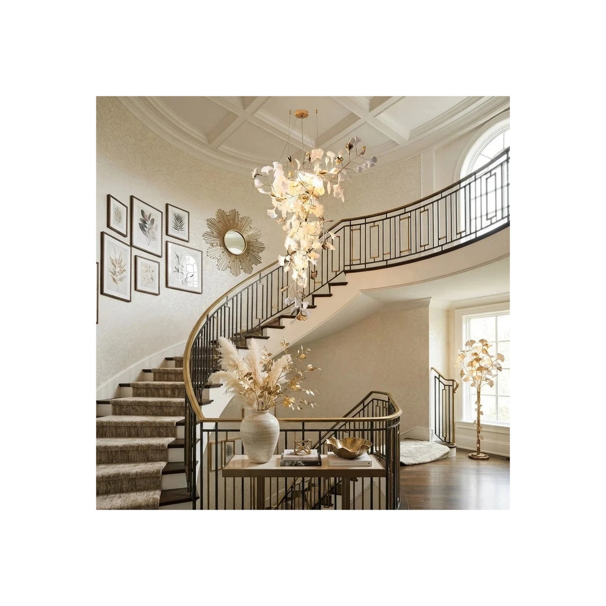 Modern Wabi-Sabi Flowing Leaf Cascading Chandelier light fixture by AUVIELIGHT