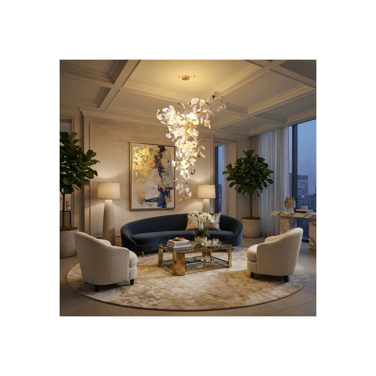 Modern Wabi-Sabi Flowing Leaf Cascading Chandelier light fixture by AUVIELIGHT