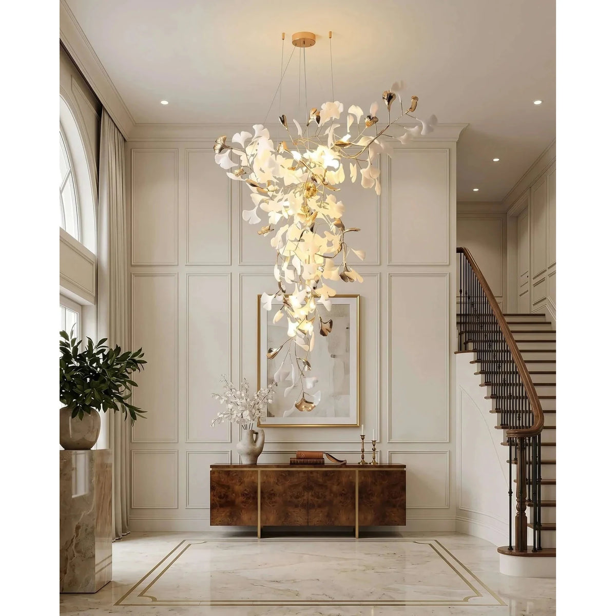 Modern Wabi-Sabi Flowing Leaf Cascading Chandelier light fixture by AUVIELIGHT