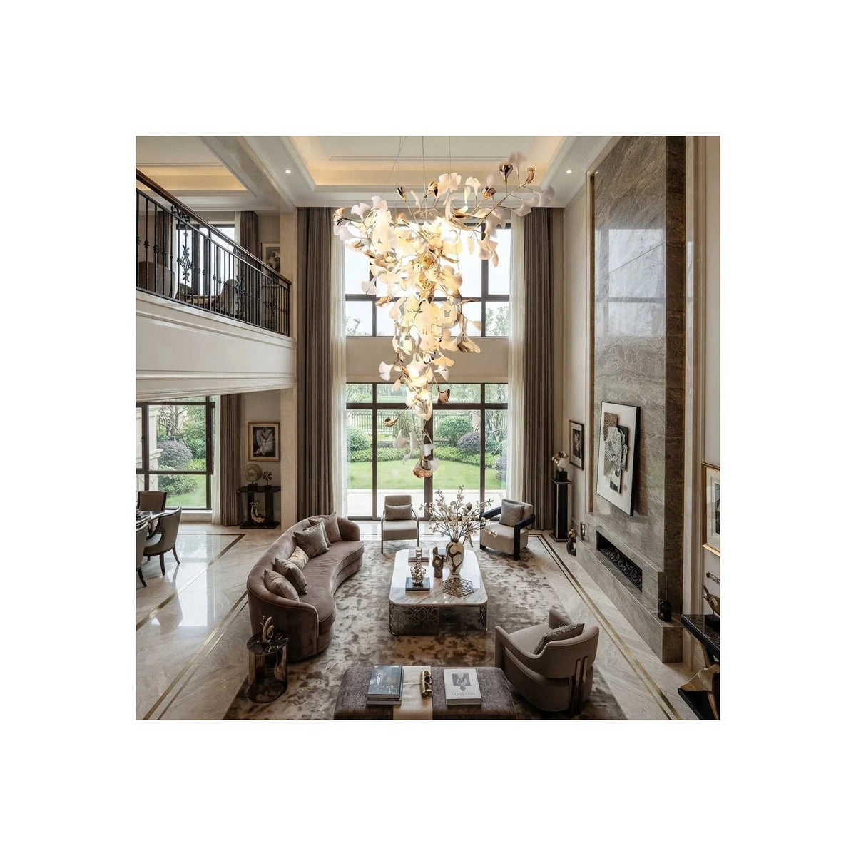 Modern Wabi-Sabi Flowing Leaf Cascading Chandelier light fixture by AUVIELIGHT