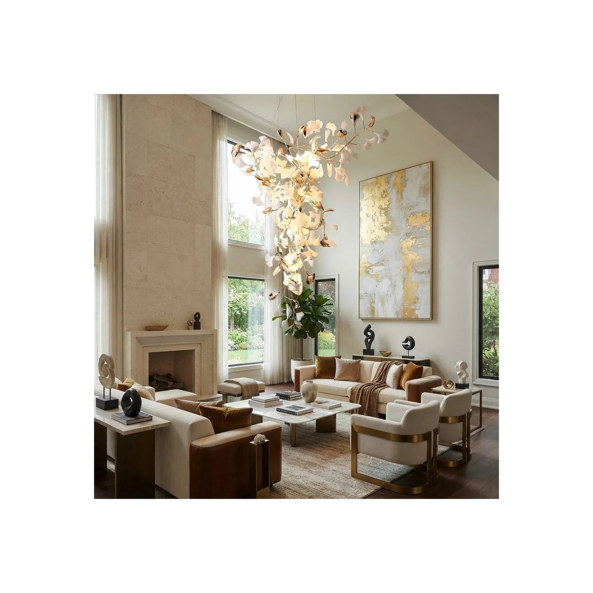 Modern Wabi-Sabi Flowing Leaf Cascading Chandelier light fixture by AUVIELIGHT