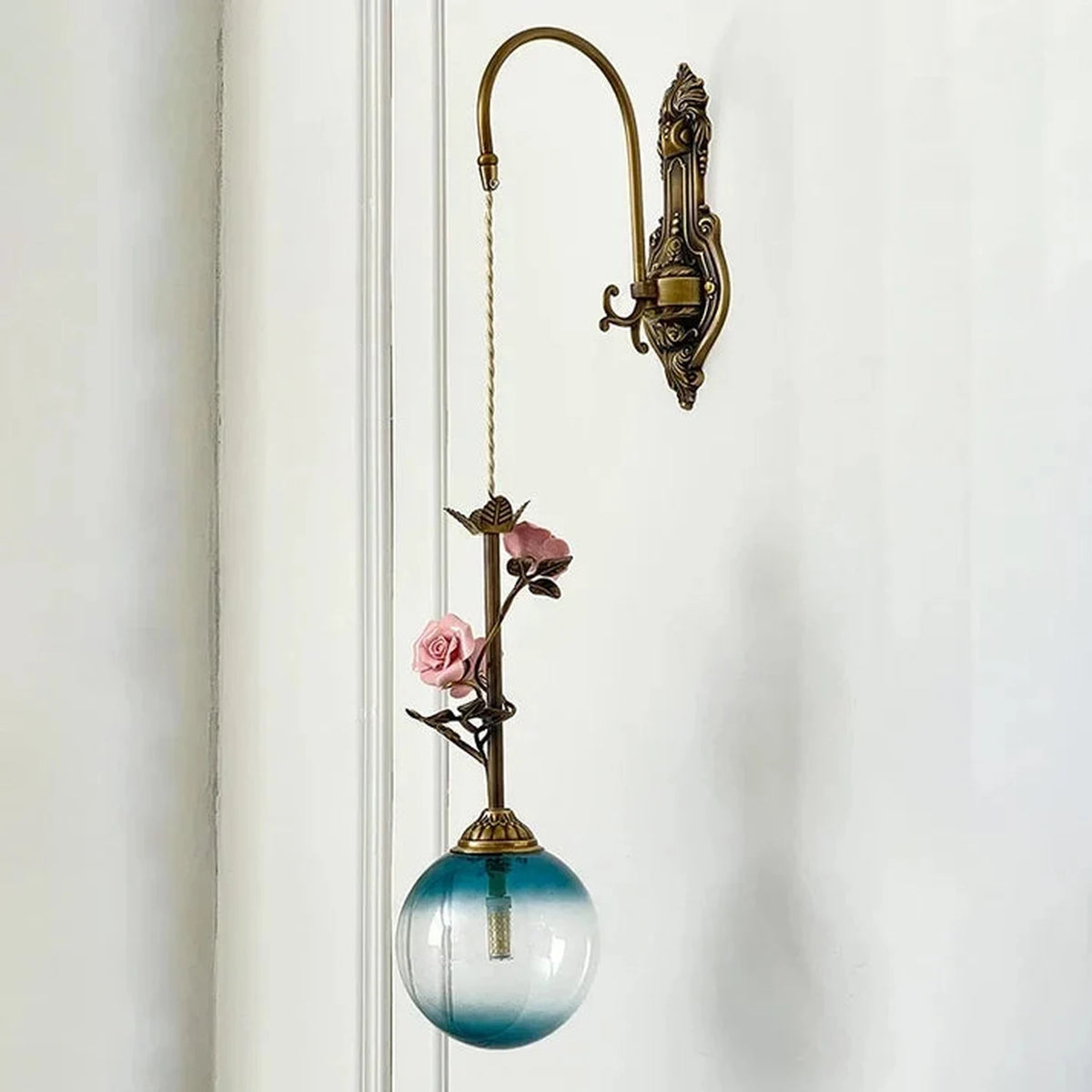 Modern Wall Sconce in rose bronze for Hallway light fixture by AUVIELIGHT, D 15cm x H 70cm / ∅ 5.9" x H 27.6" / Antique brass & Blue