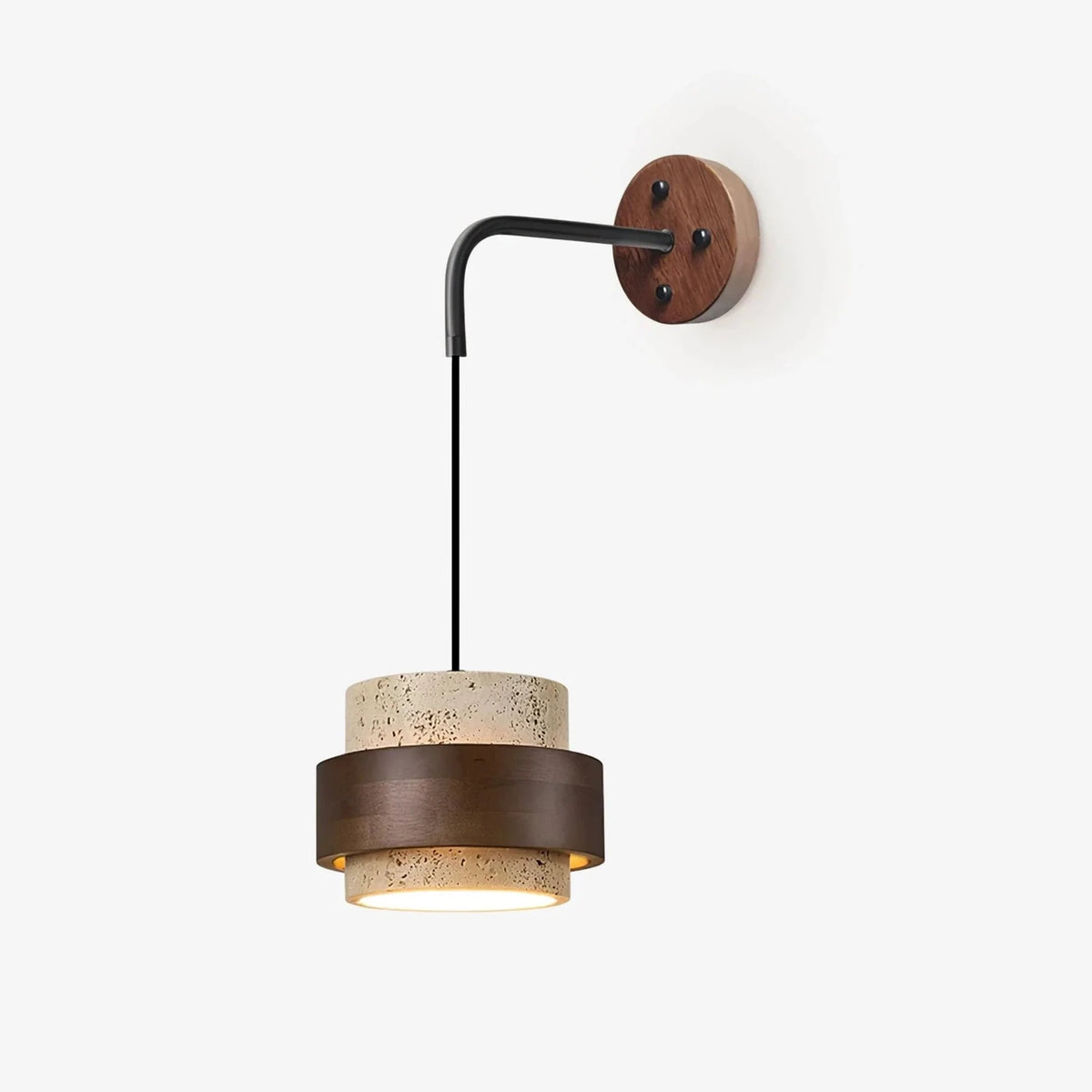 Modern Wall Sconce in travertine for Hallway light fixture by AUVIELIGHT, ∅ 6.7"xH4.9" (Wall switch) / Dark walnut & Yellow Travertine