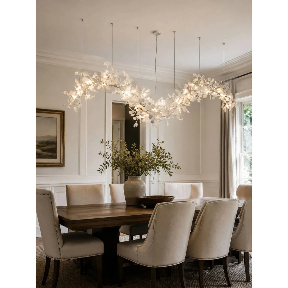 Modern Wave White Ginkgo Leaf Linear Chandelier light fixture by AUVIELIGHT