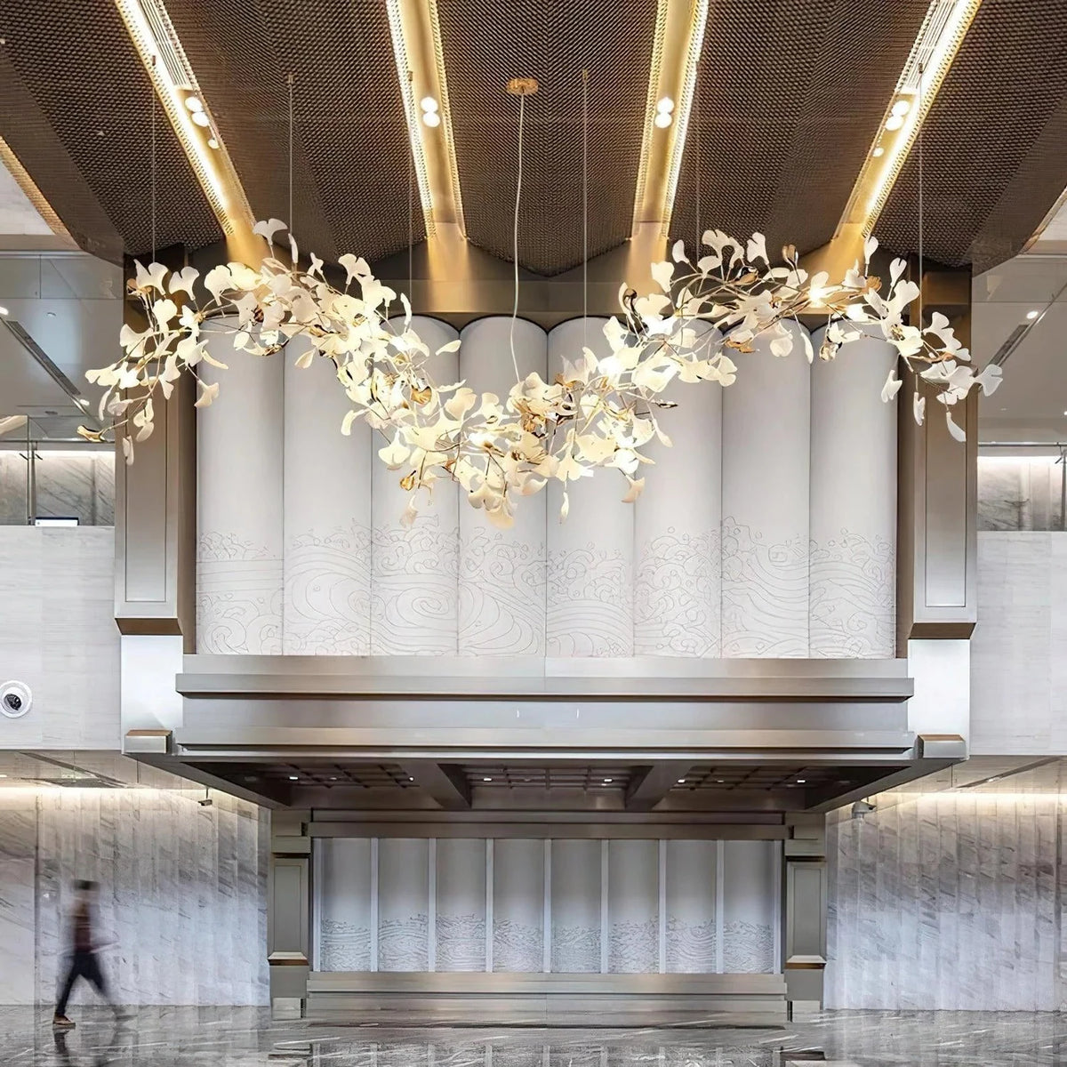Modern Wave White Ginkgo Leaf Linear Chandelier light fixture by AUVIELIGHT