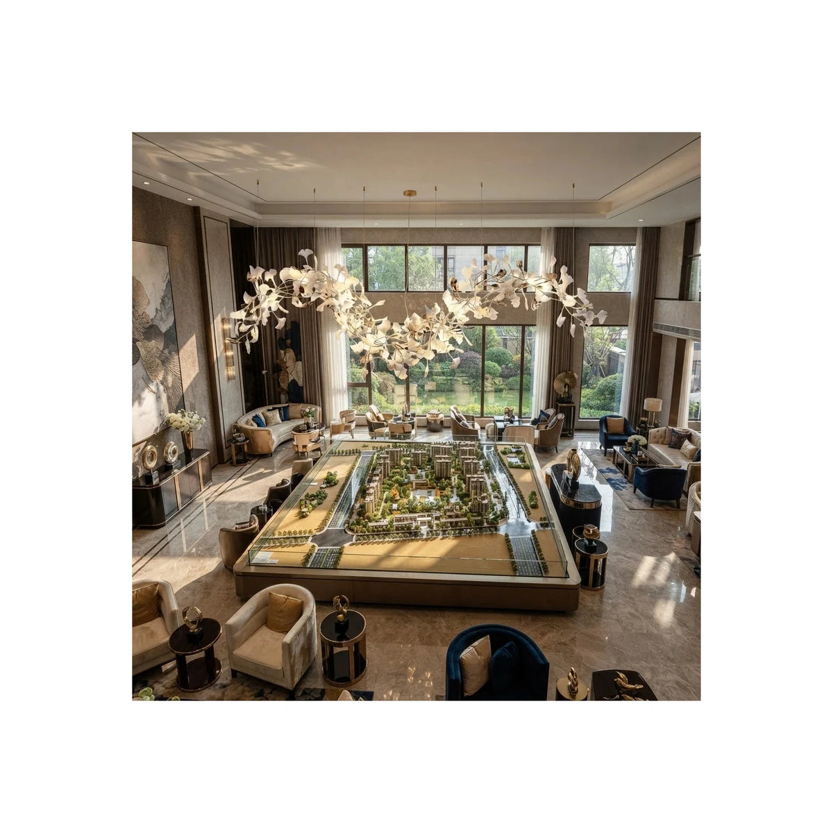 Modern Wave White Ginkgo Leaf Linear Chandelier light fixture by AUVIELIGHT