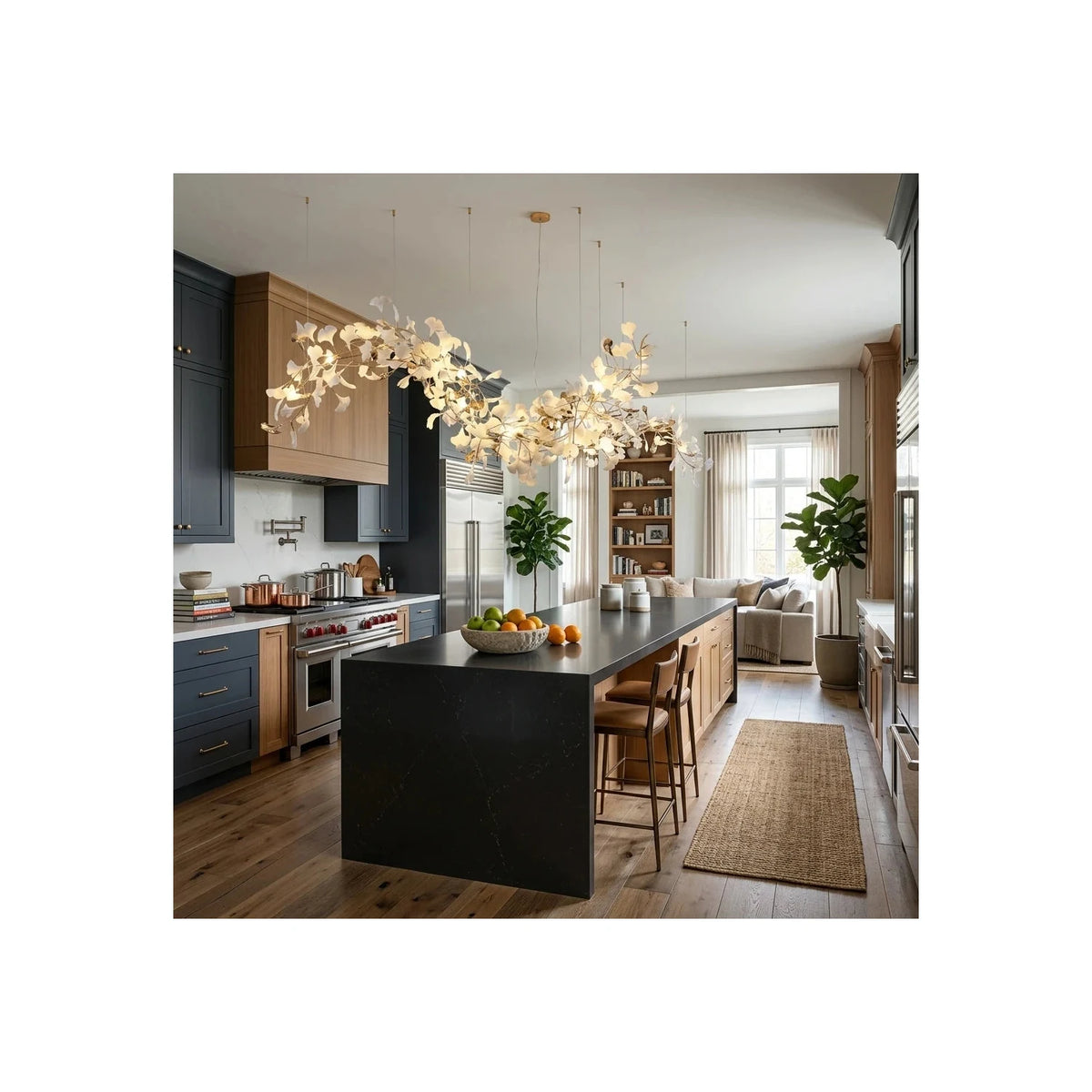 Modern Wave White Ginkgo Leaf Linear Chandelier light fixture by AUVIELIGHT
