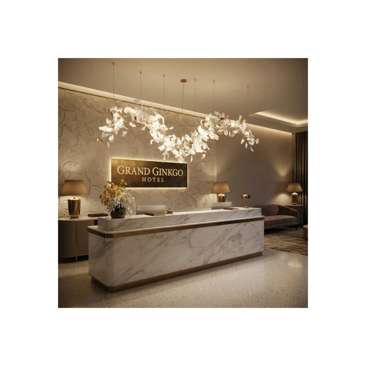 Modern Wave White Ginkgo Leaf Linear Chandelier light fixture by AUVIELIGHT