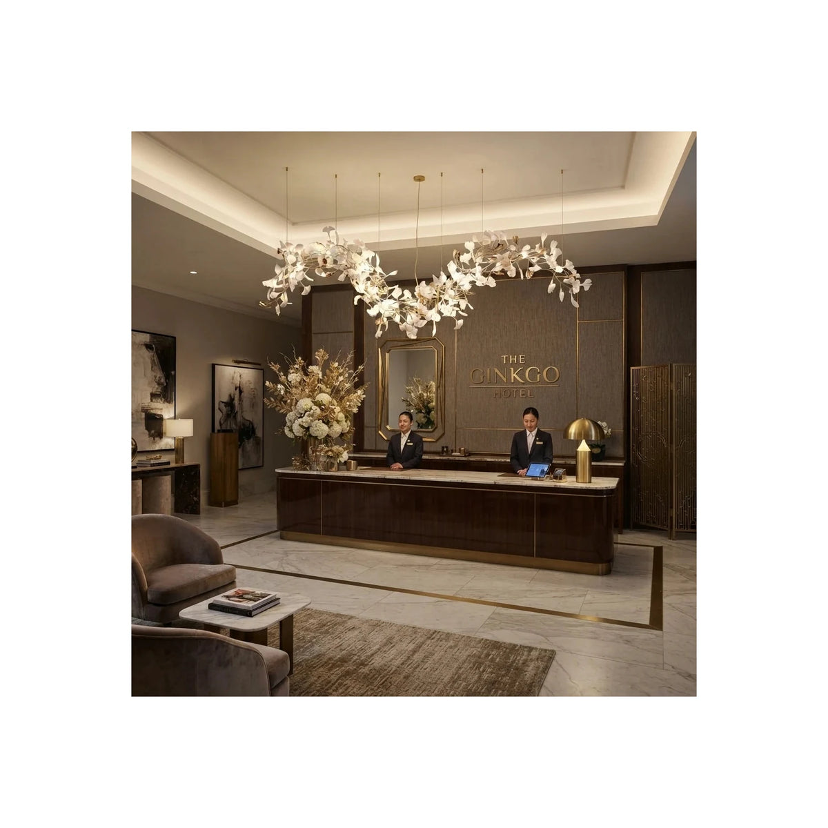 Modern Wave White Ginkgo Leaf Linear Chandelier light fixture by AUVIELIGHT