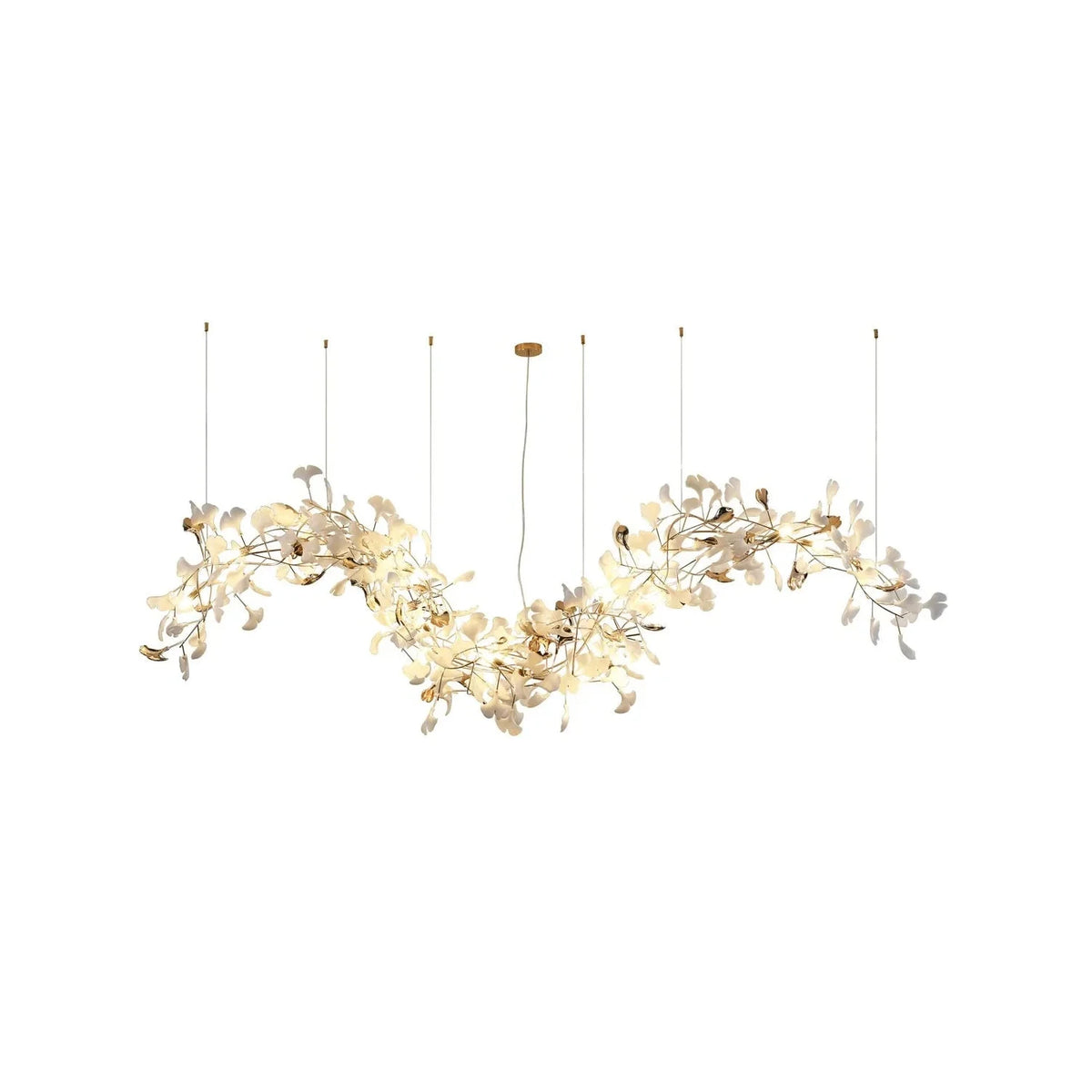 Modern Wave White Ginkgo Leaf Linear Chandelier light fixture by AUVIELIGHT, L 118.1″ × W 21.7″ × H 39.4″ / White & Gold and 2 other sizes