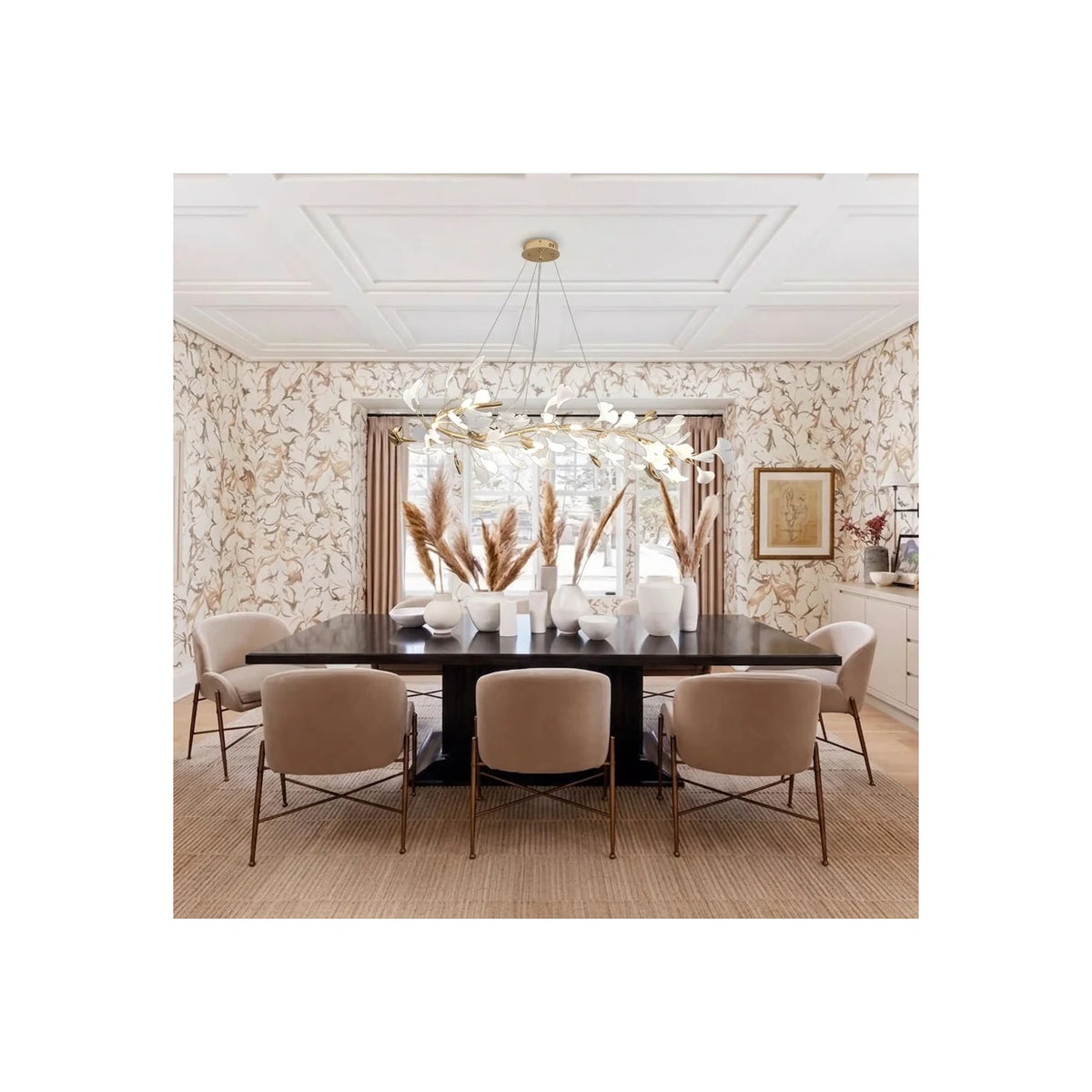Modern White Ginkgo Leaf Oval Chandelier light fixture by AUVIELIGHT