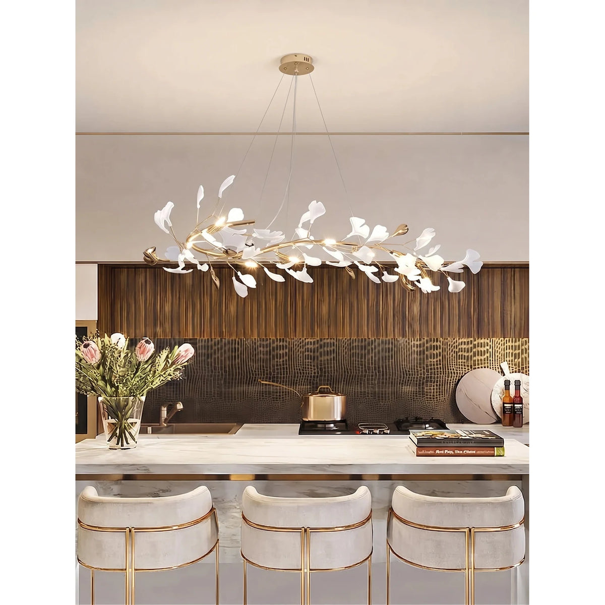 Modern White Ginkgo Leaf Oval Chandelier light fixture by AUVIELIGHT