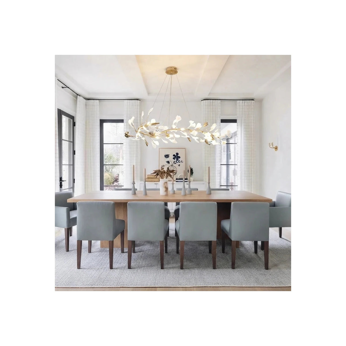 Modern White Ginkgo Leaf Oval Chandelier light fixture by AUVIELIGHT