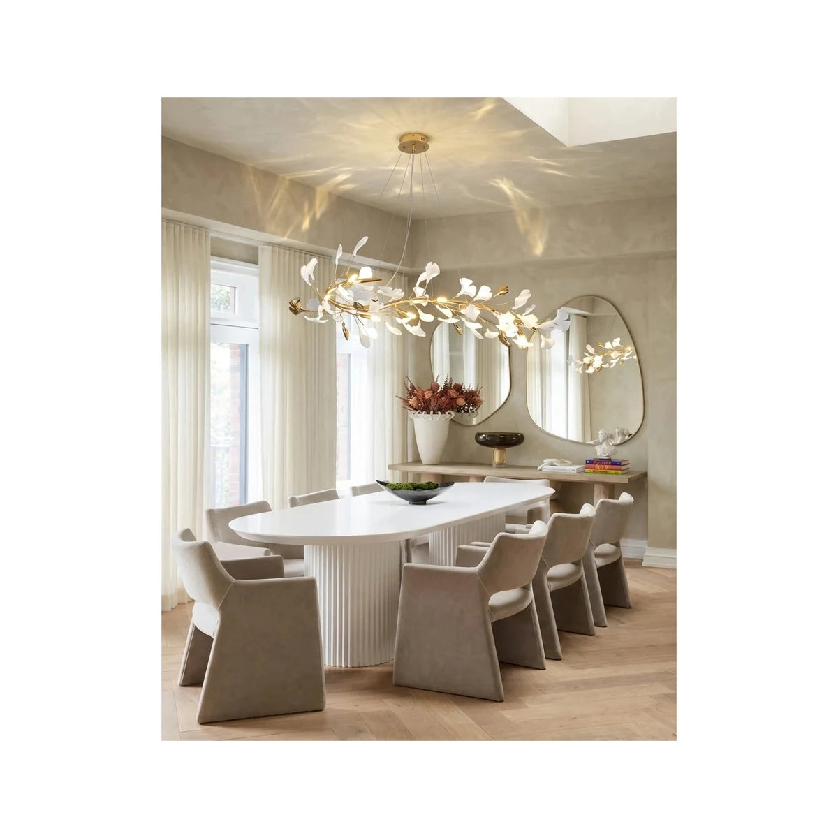 Modern White Ginkgo Leaf Oval Chandelier light fixture by AUVIELIGHT