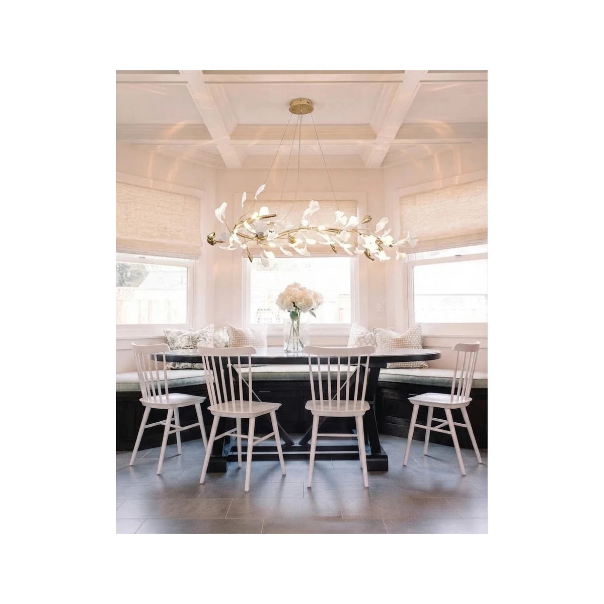 Modern White Ginkgo Leaf Oval Chandelier light fixture by AUVIELIGHT