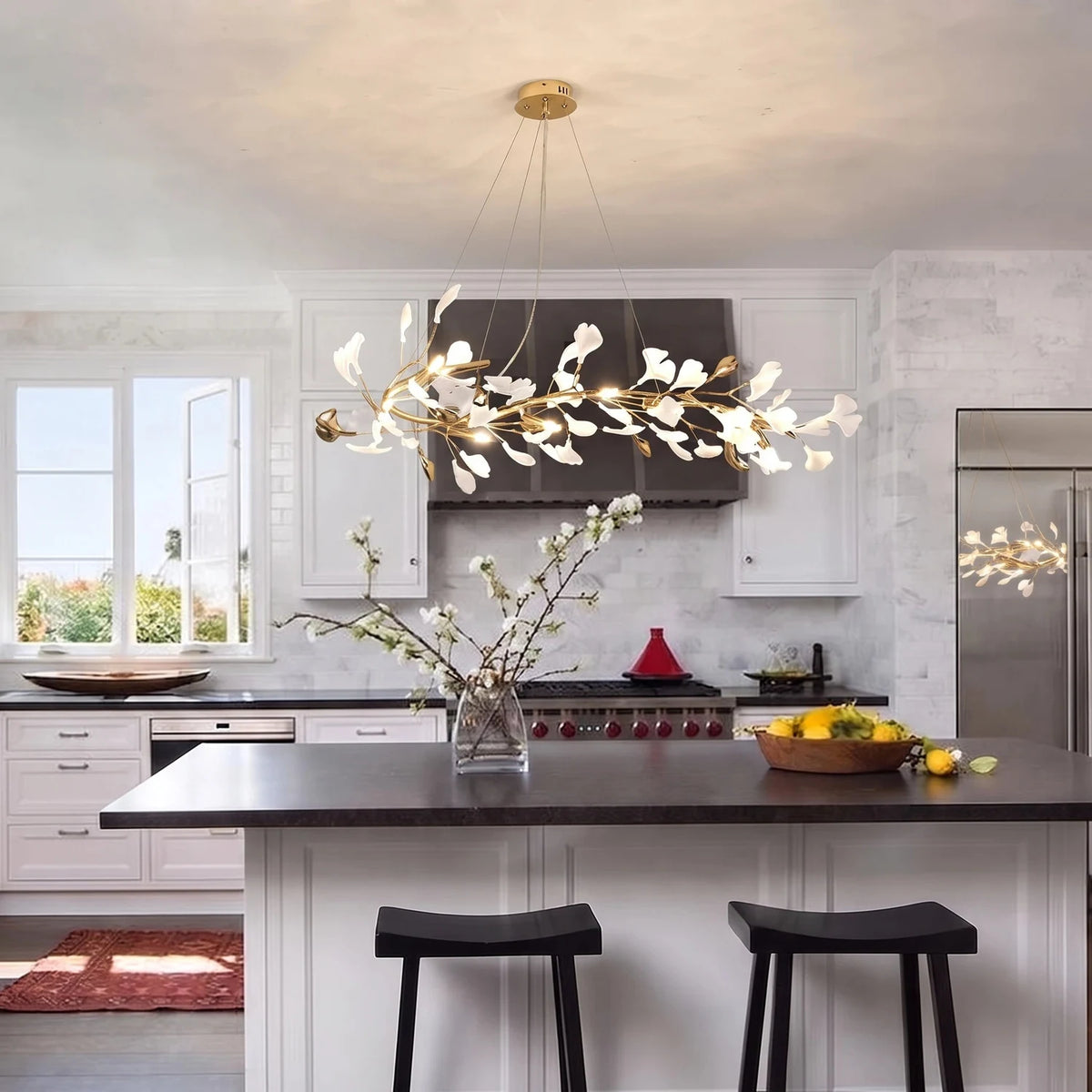 Modern White Ginkgo Leaf Oval Chandelier light fixture by AUVIELIGHT