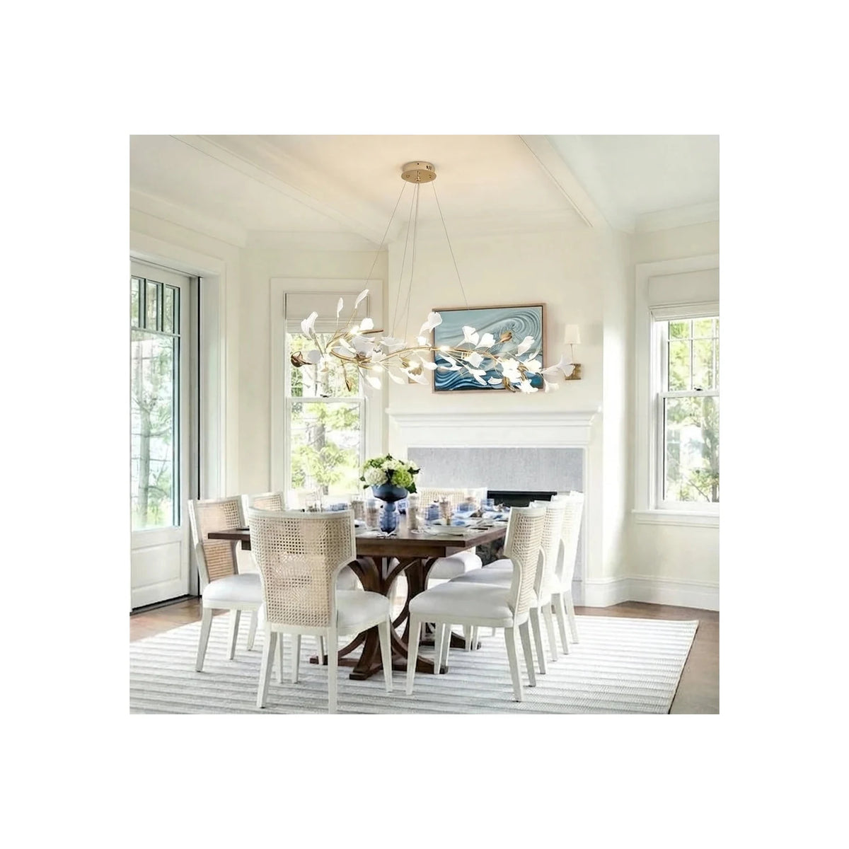 Modern White Ginkgo Leaf Oval Chandelier light fixture by AUVIELIGHT