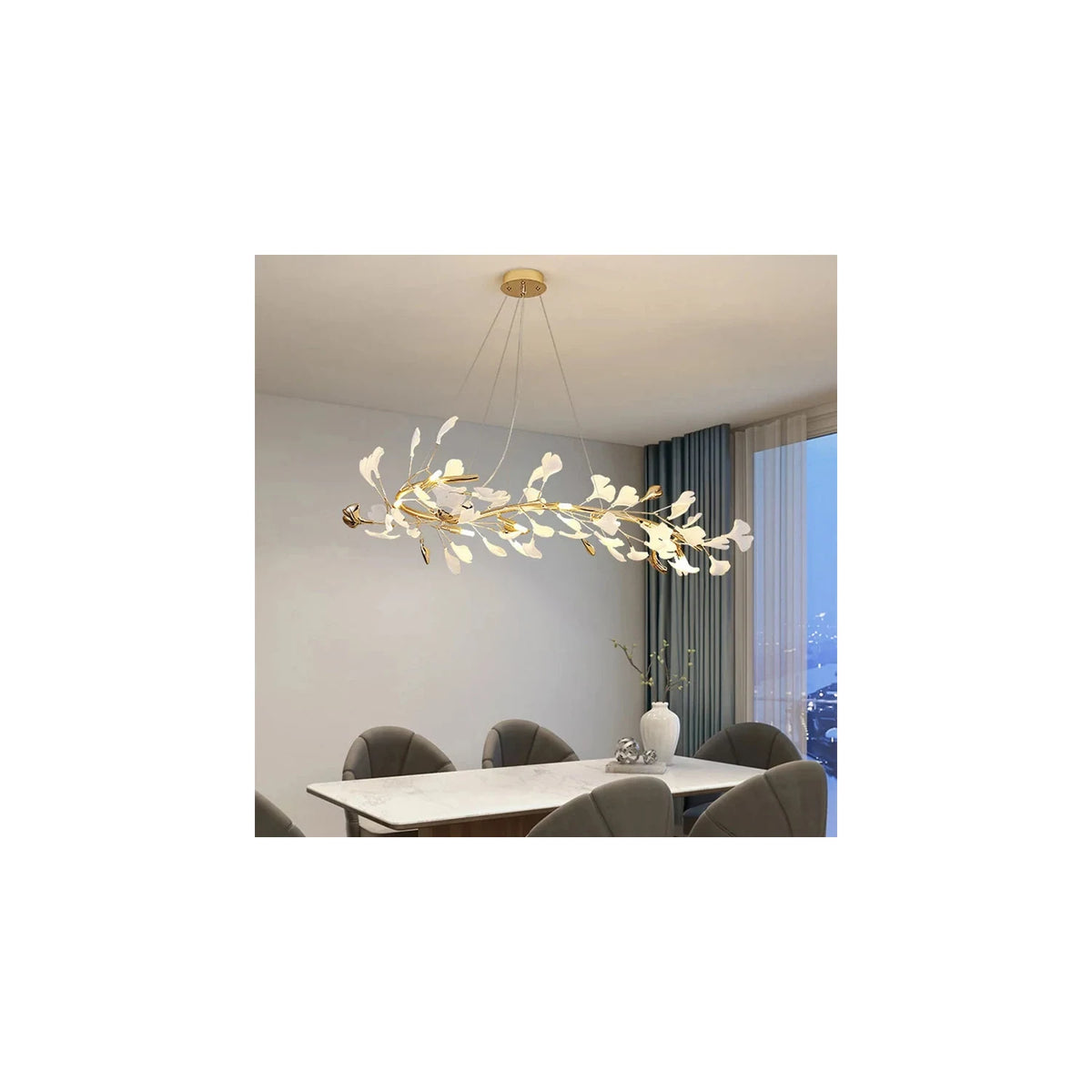 Modern White Ginkgo Leaf Oval Chandelier light fixture by AUVIELIGHT