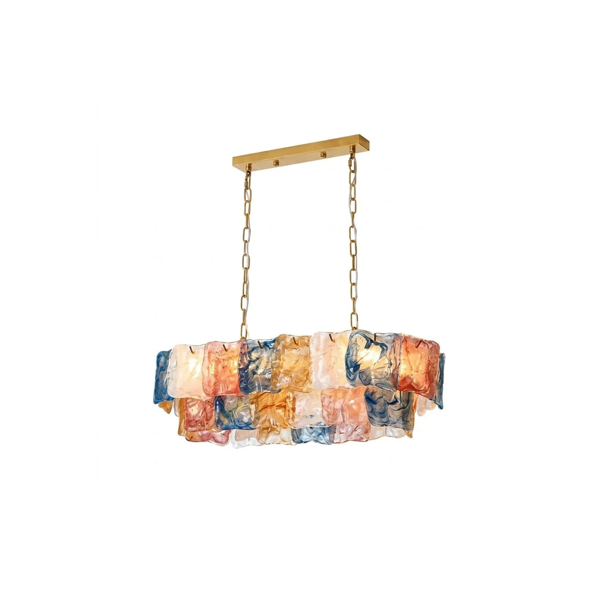 Mosaic Art Glass Chandelier light fixture by AUVIELIGHT, L 36.3" x W 14.2" x H 13.8" / Colorful Glass + Brass and 1 other sizes