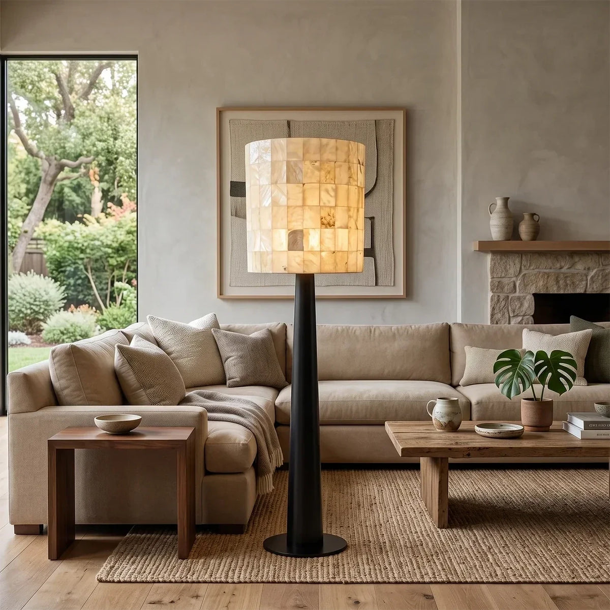 Mosaic Floor Lamp in stone for Living Room light fixture by AUVIELIGHT