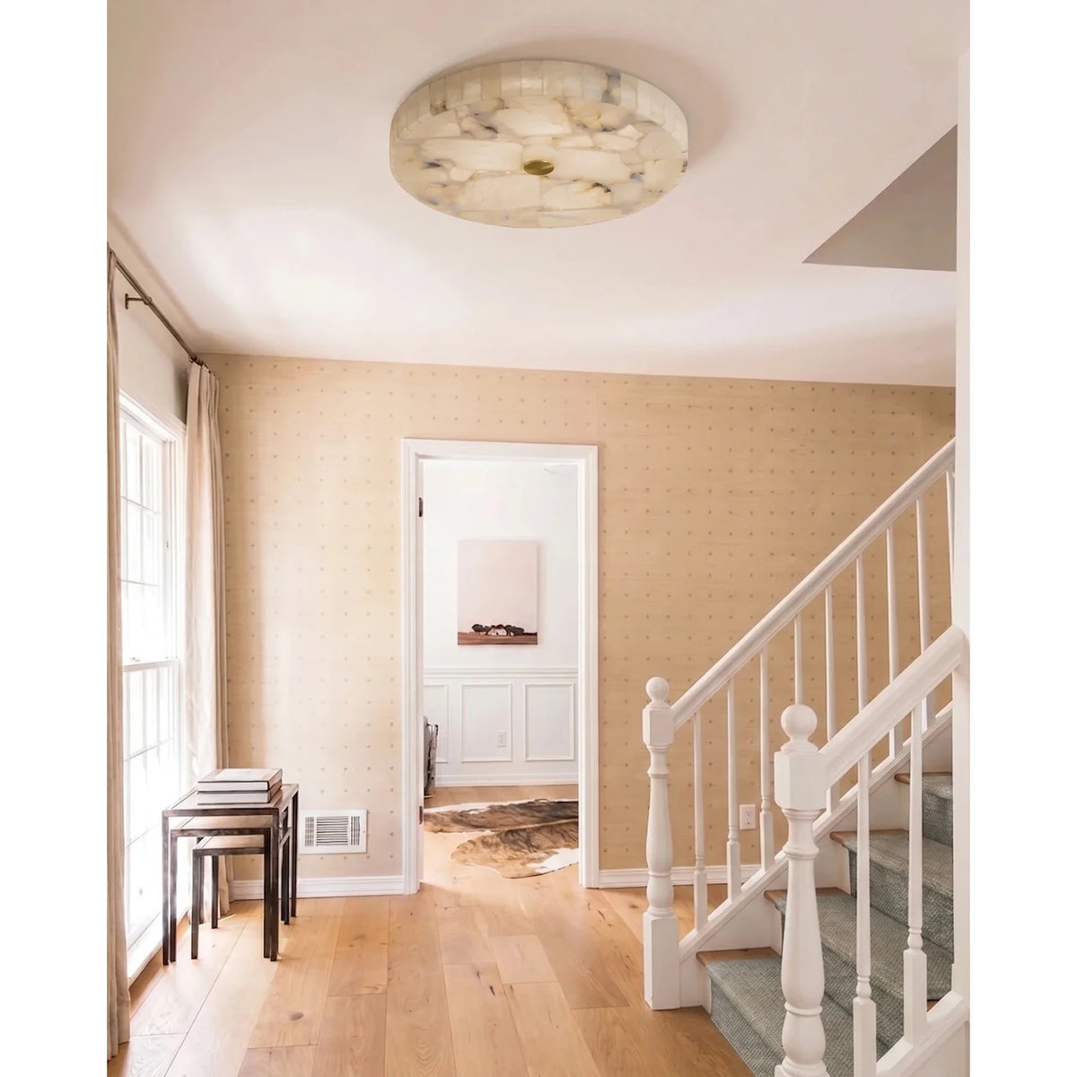 Mosaic Flush Mount in alabaster for Low Ceilings by AUVIELIGHT