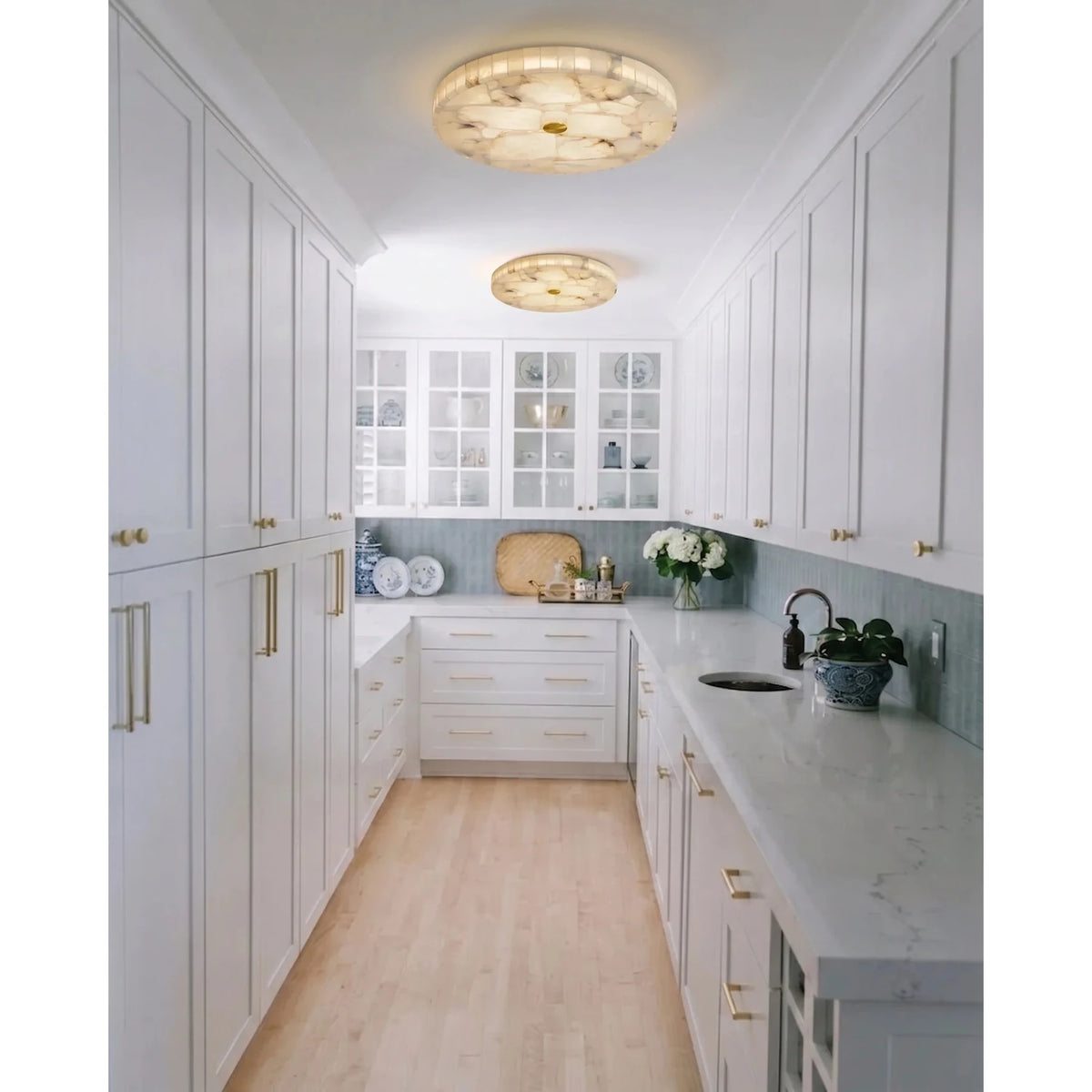 Mosaic Flush Mount in alabaster for Low Ceilings by AUVIELIGHT