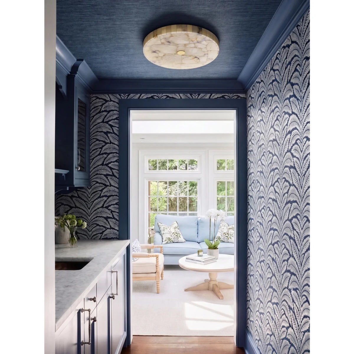 Mosaic Flush Mount in alabaster for Low Ceilings by AUVIELIGHT