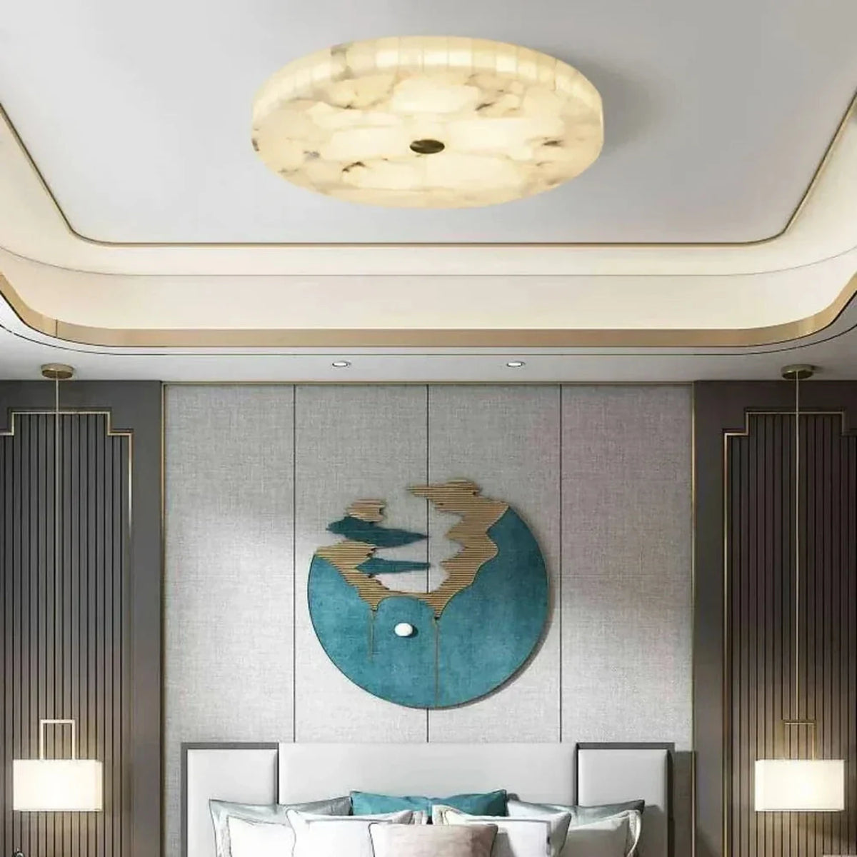 Mosaic Flush Mount in alabaster for Low Ceilings by AUVIELIGHT