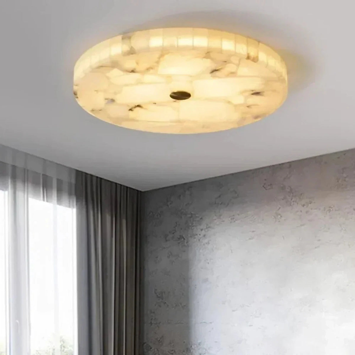 Mosaic Flush Mount in alabaster for Low Ceilings by AUVIELIGHT, Dia 50cm x H 5cm / ∅ 19.7″ x H 2″ / White / Warm Light