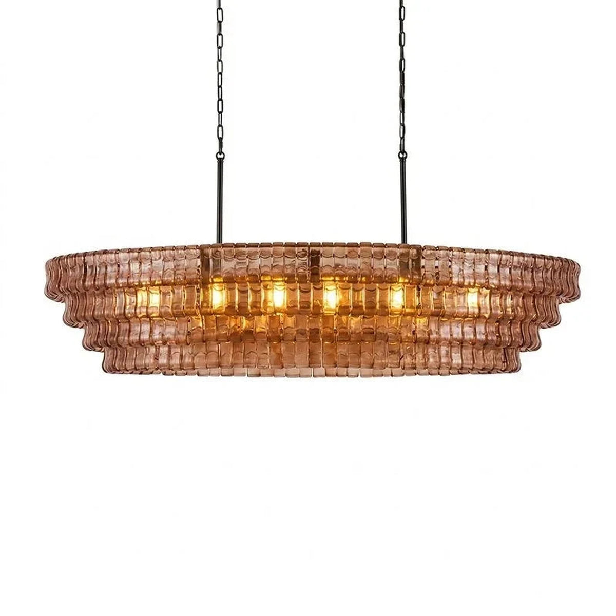 Multi-Tier Oval Chandelier in textured glass for Dining Room light fixture by AUVIELIGHT, L 47.2" x W 21.7" x H 12.6" (4 layers) / Amber & Black