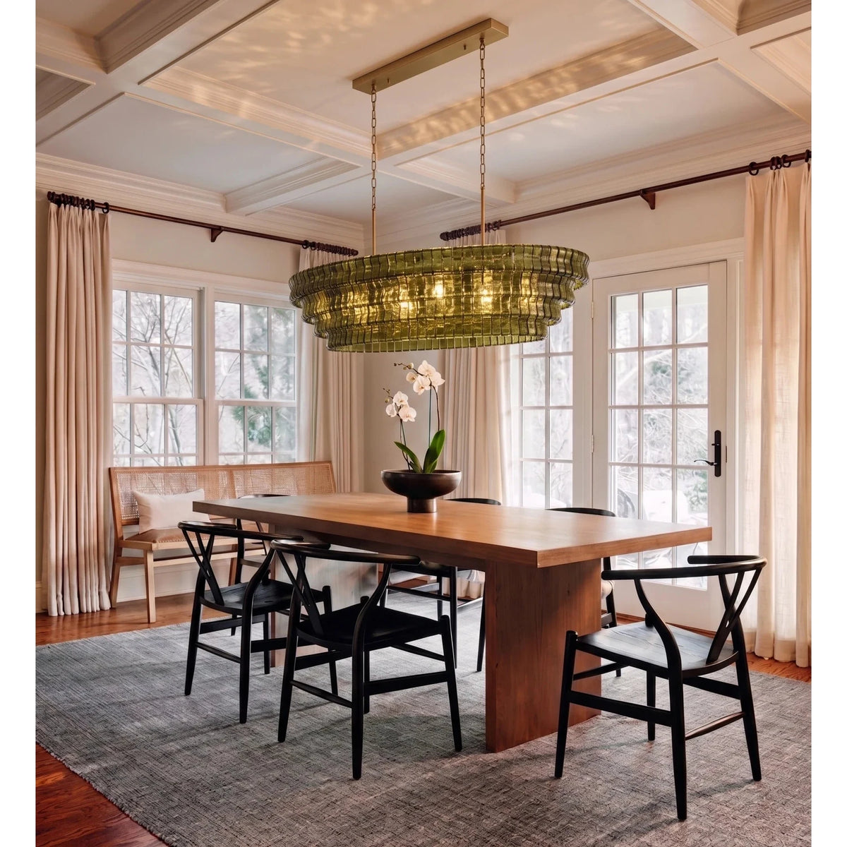 Multi-Tier Oval Chandelier in textured glass for Dining Room light fixture by AUVIELIGHT