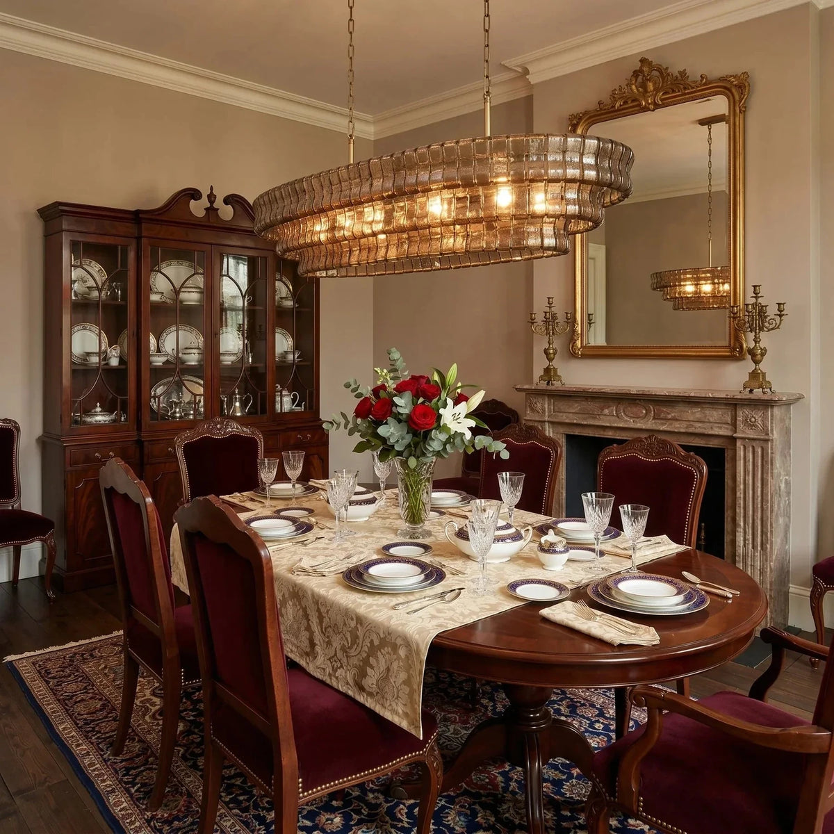 Multi-Tier Oval Chandelier in textured glass for Dining Room light fixture by AUVIELIGHT