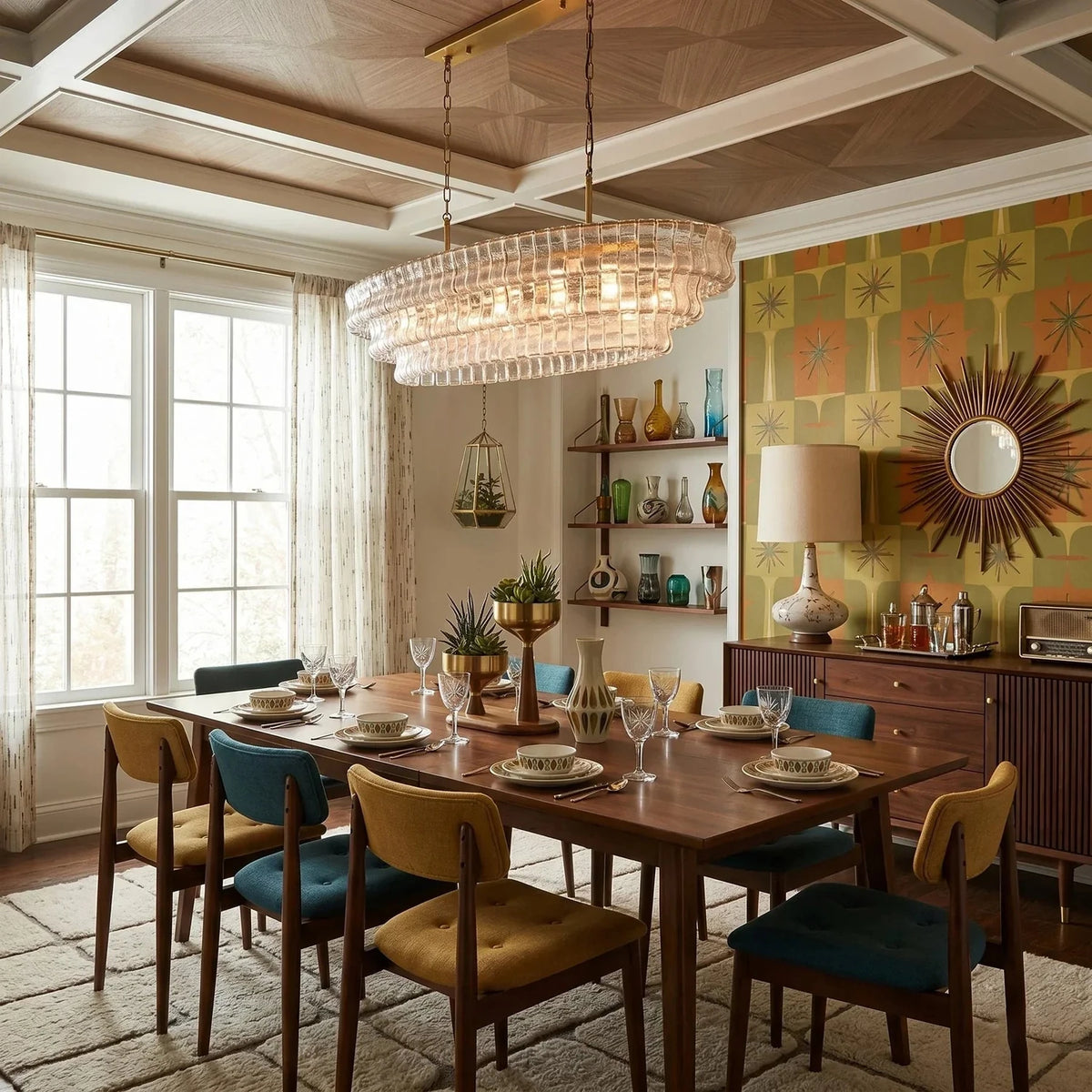 Multi-Tier Oval Chandelier in textured glass for Dining Room light fixture by AUVIELIGHT