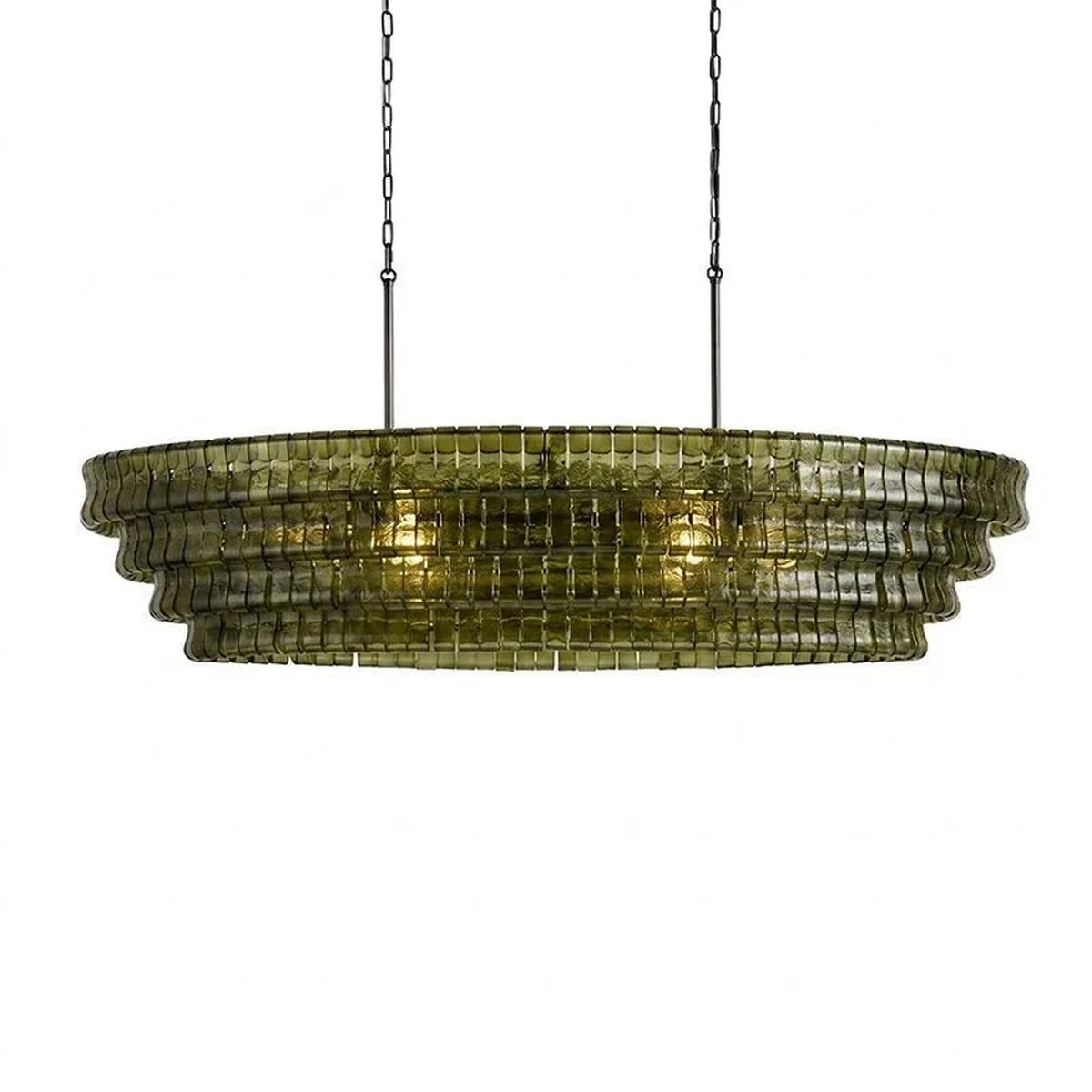 Multi-Tier Oval Chandelier in textured glass for Dining Room light fixture by AUVIELIGHT, L 47.2" x W 21.7" x H 12.6" (4 layers) / Green & Black