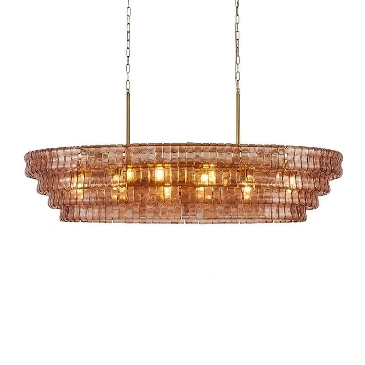Multi-Tier Oval Chandelier in textured glass for Dining Room light fixture by AUVIELIGHT, L 47.2" x W 21.7" x H 12.6" (4 layers) / Amber & Gold