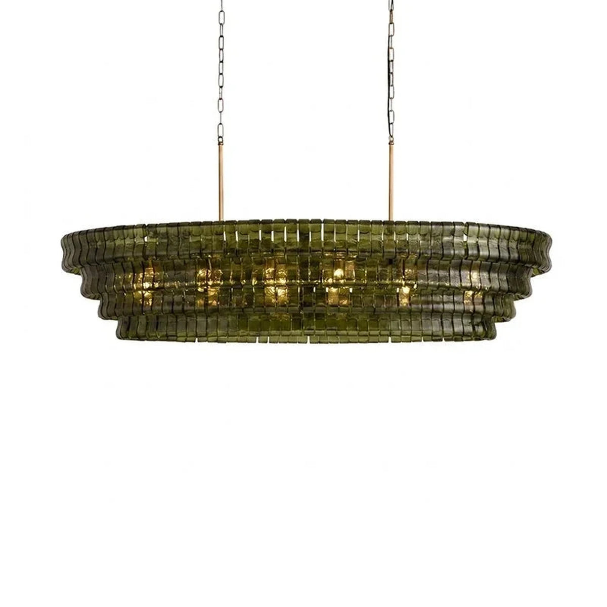 Multi-Tier Oval Chandelier in textured glass for Dining Room light fixture by AUVIELIGHT, L 47.2" x W 21.7" x H 12.6" (4 layers) / Green & Gold