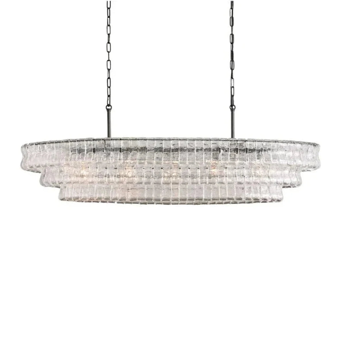 Multi-Tier Oval Chandelier in textured glass for Dining Room light fixture by AUVIELIGHT, L 47.2" x W 21.7" x H 12.6" (4 layers) / Clear & Black
