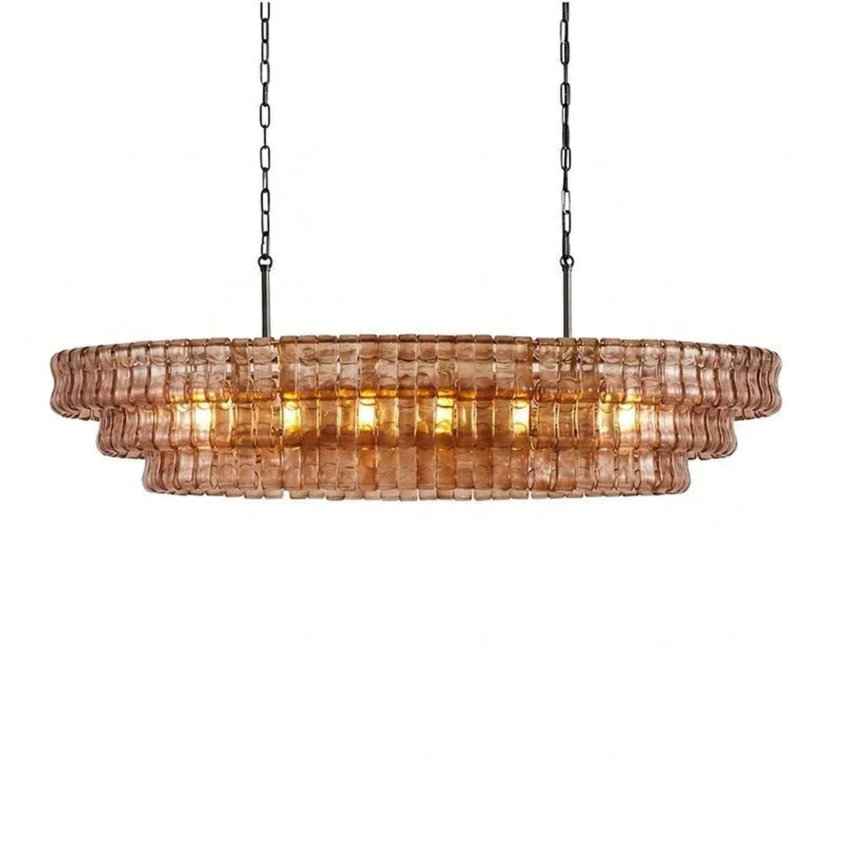 Multi-Tier Oval Chandelier in textured glass for Dining Room light fixture by AUVIELIGHT, L 39.4" x W 15.7" x H 12.6" (3 layers) / Amber & Black
