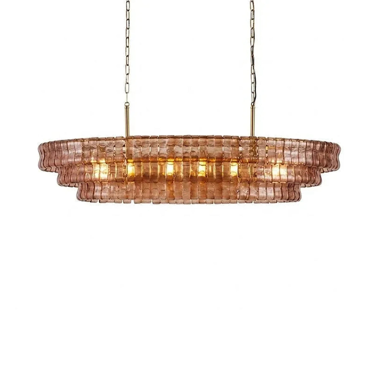 Multi-Tier Oval Chandelier in textured glass for Dining Room light fixture by AUVIELIGHT, L 39.4" x W 15.7" x H 12.6" (3 layers) / Amber & Gold
