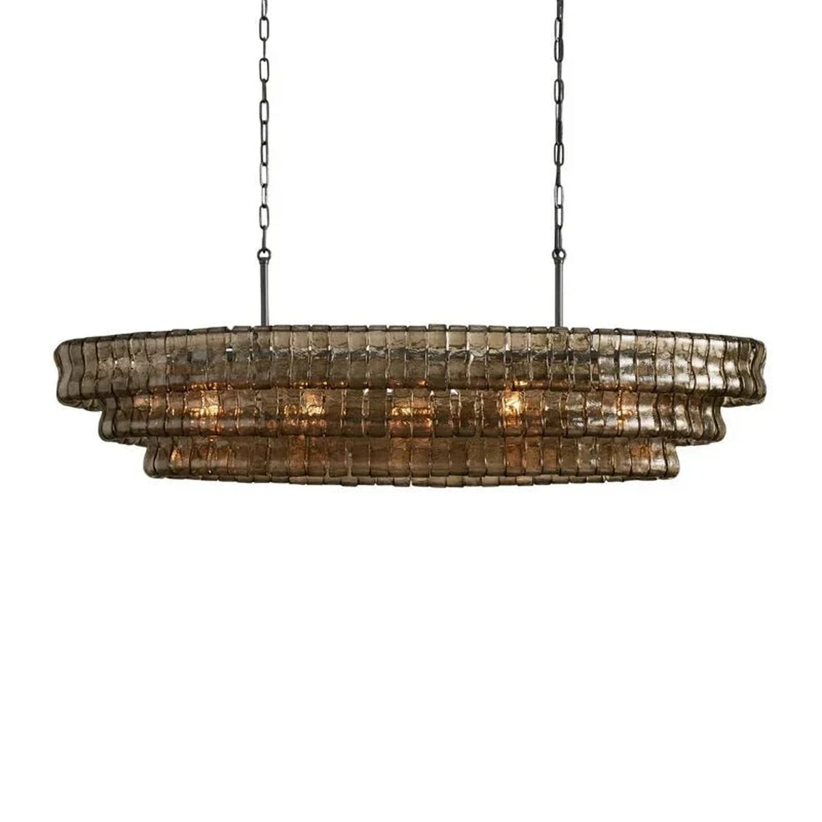 Multi-Tier Oval Chandelier in textured glass for Dining Room light fixture by AUVIELIGHT, L 39.4" x W 15.7" x H 12.6" (3 layers) / Smoke grey &