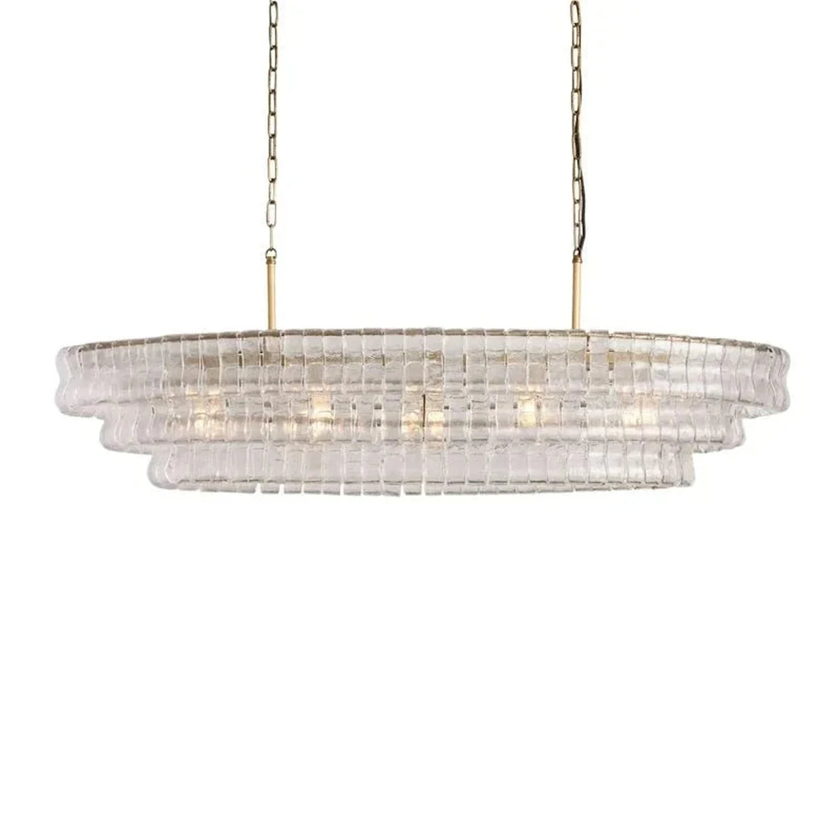 Multi-Tier Oval Chandelier in textured glass for Dining Room light fixture by AUVIELIGHT, L 39.4" x W 15.7" x H 12.6" (3 layers) / Clear & Gold